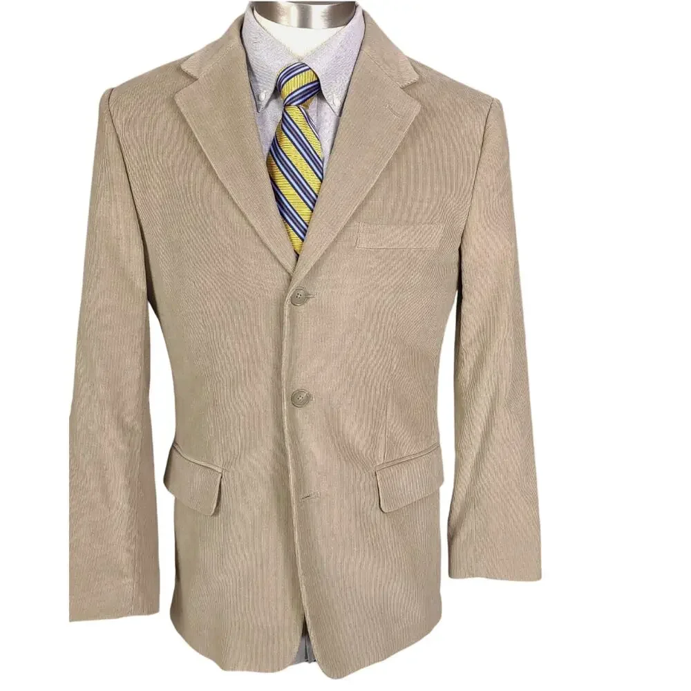 TASSO ELBA Sport Suit Coat Blazer Mens Tan Corduroy Three Button Cotton LARGE
